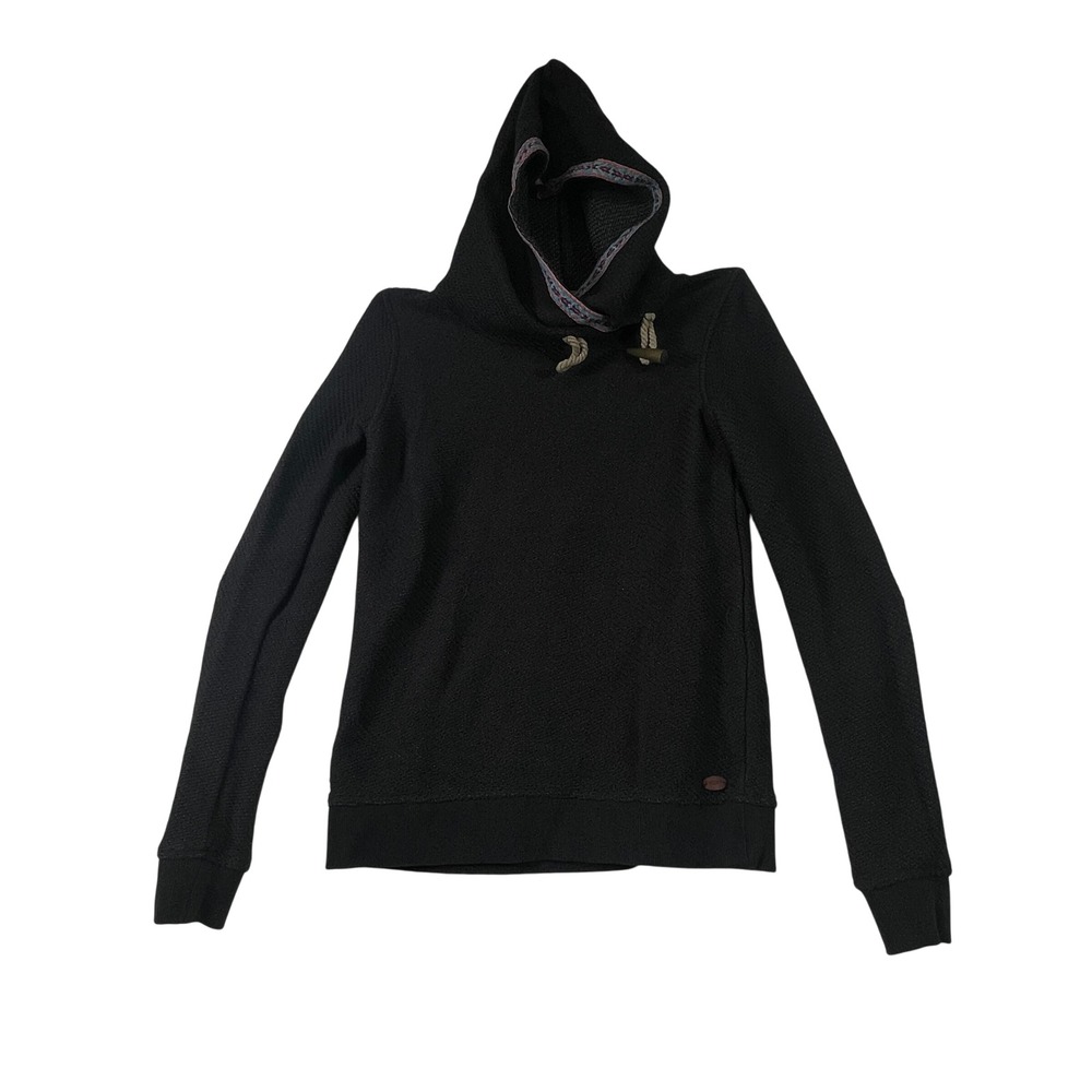 Roxy Women's Black Textured Knit Pullover Hoodie Drawstring Toggle XS